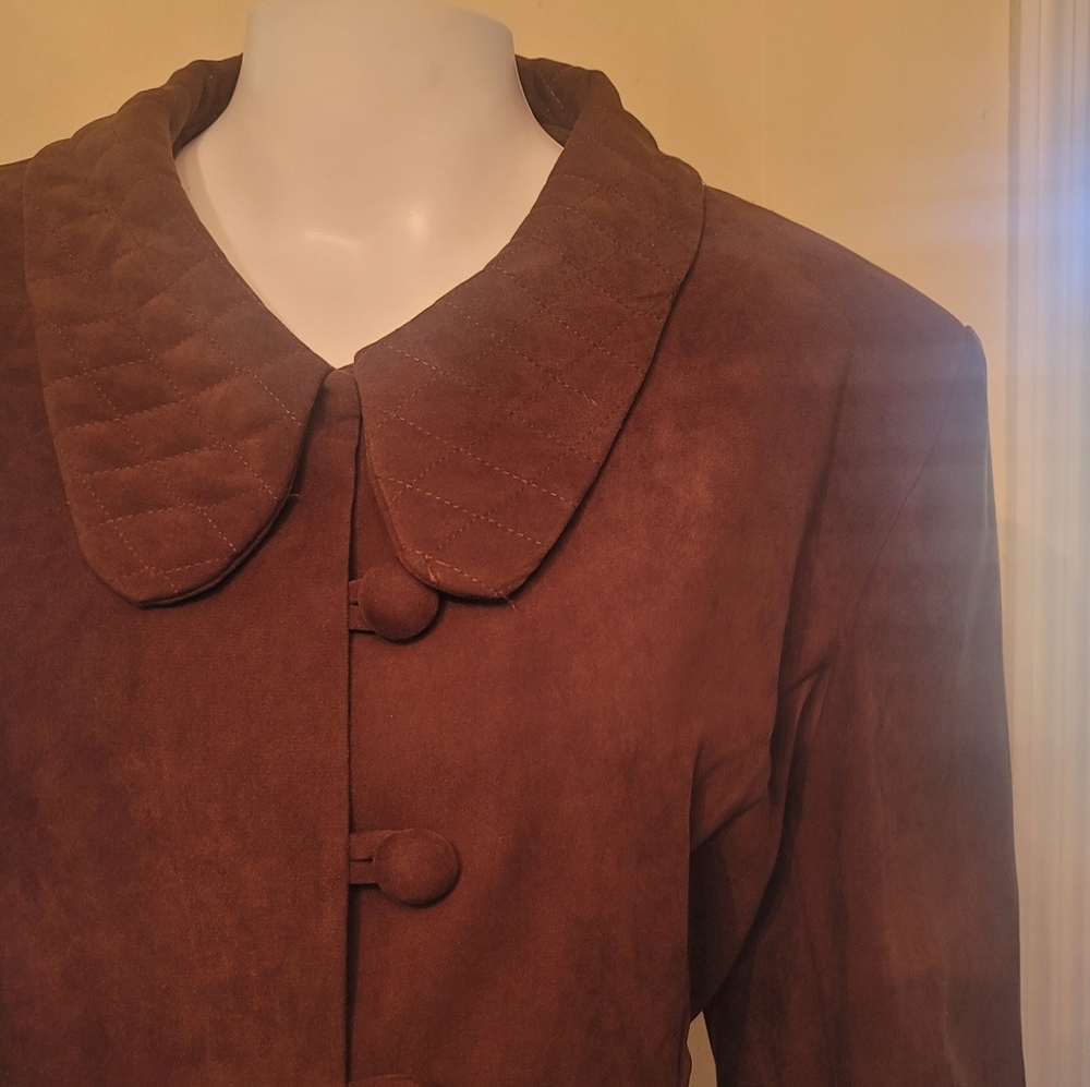 DARK BROWN VINTAGE JACKET in SUEDED FABRIC w QUILTED COLLAR and CUFFS
